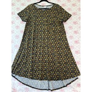 LuLaRoe Carly Dress M Blue Yellow Floral High Low Swing Dress